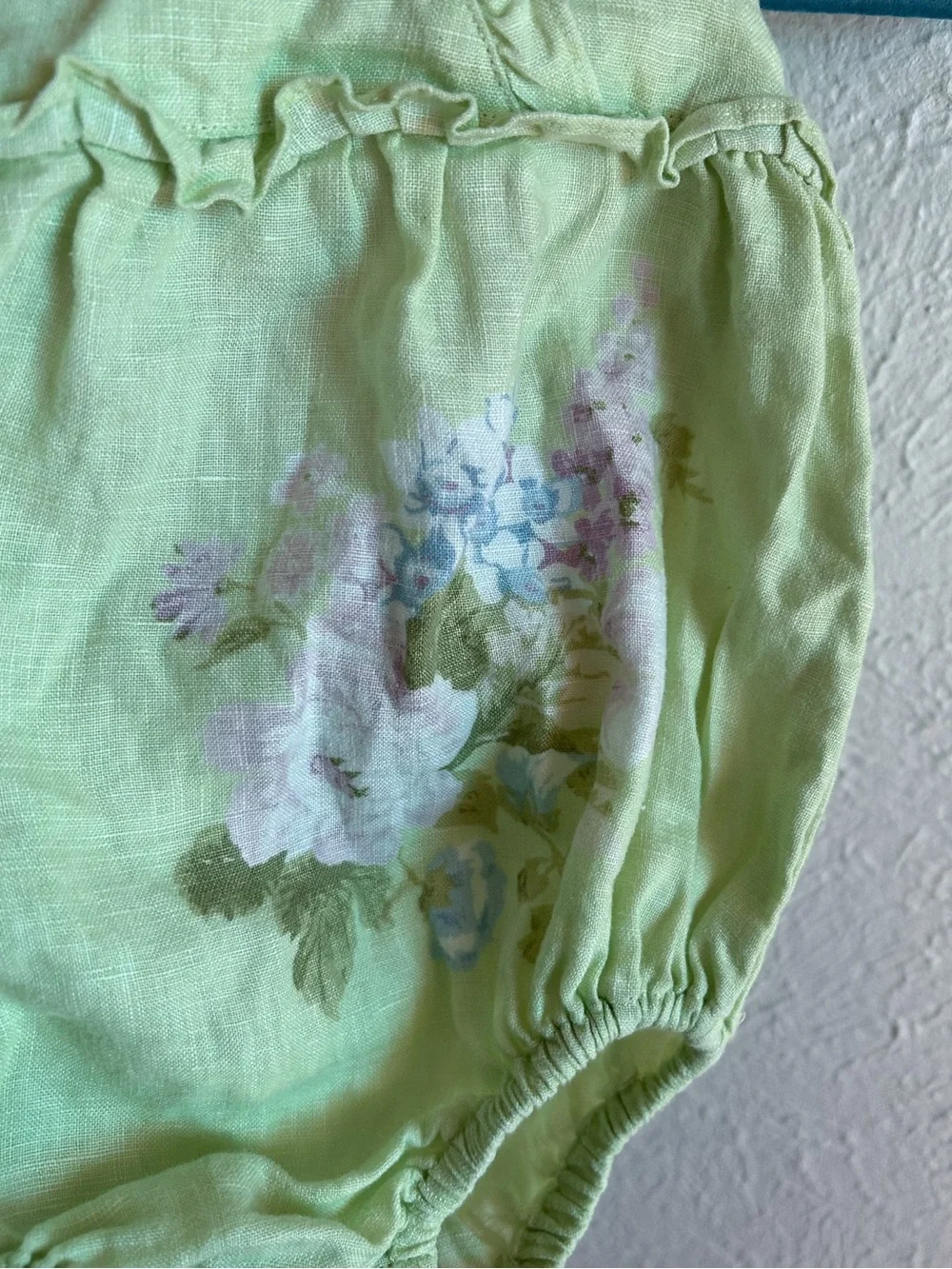 Janie and Jack Linen Vintage Floral halter Romper 6–12 Months Green
